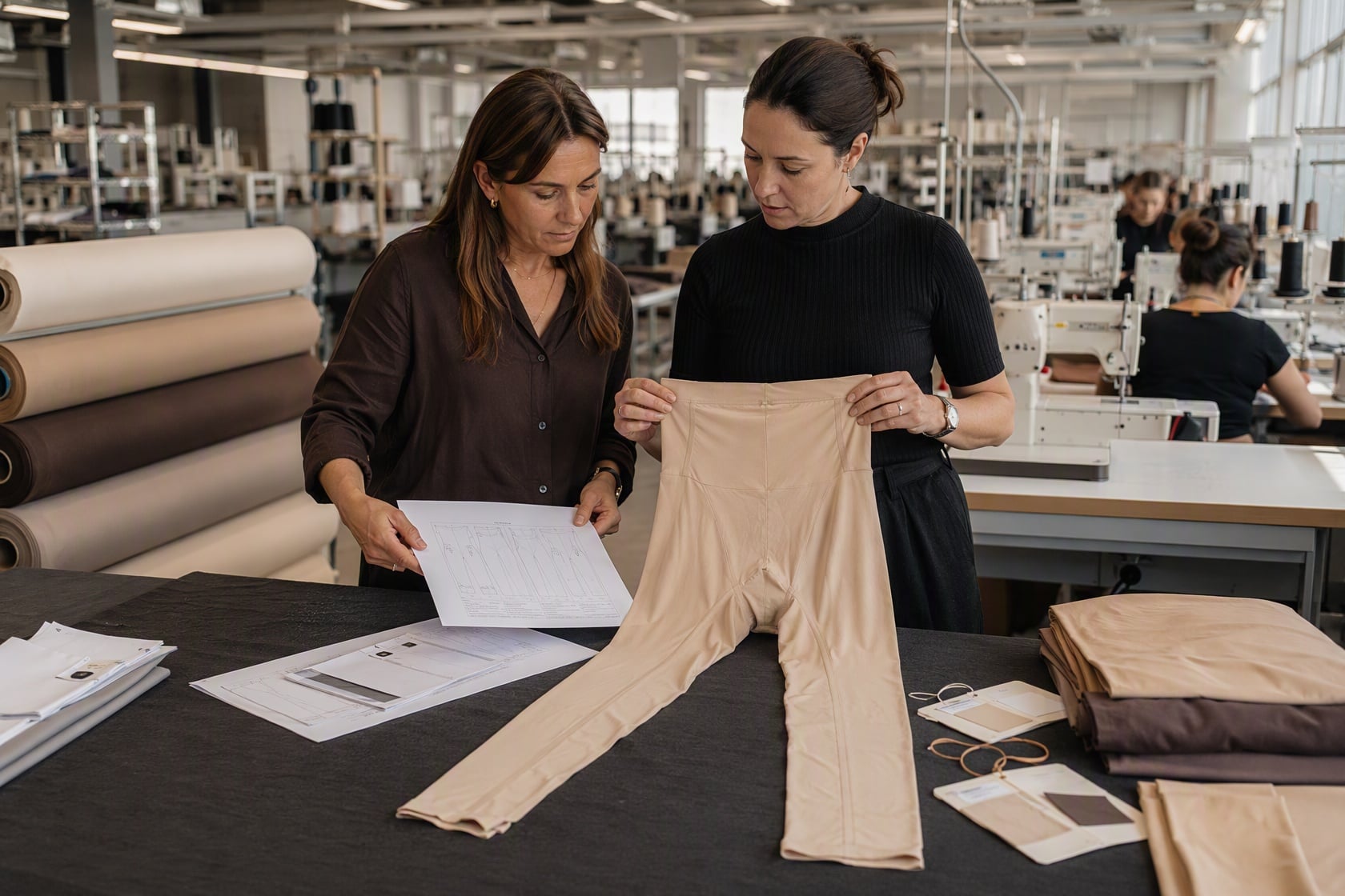 Revisión de productos y planificación de producción para pedidos mayoristas de ropa moldeadora